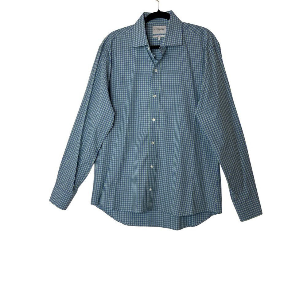 LEDBURY Shirt Men's XL Gingham Slim Fit Dress Shirt‎ Formal Career Button Up